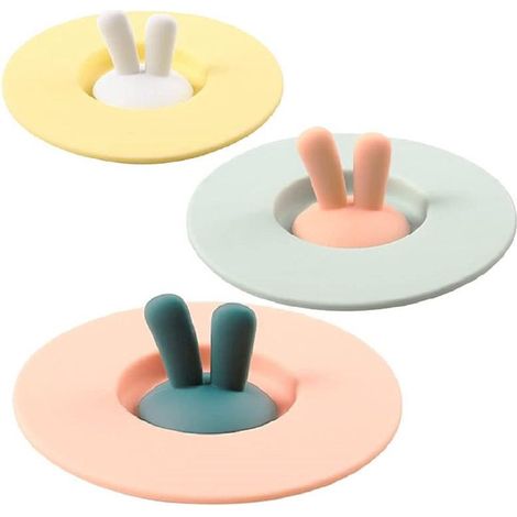 Lot de 3 couvercles de tasse, oreilles de lapin en silicone, bouchon anti-poussière réutilisable pour mug café, étanche et flexible, accessoire mignon pour boissons chaudes et froides, 3 pièces (1/5)