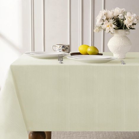 Nappe Noël 320x140 cm Beige Lavable Imperméable Aspect Lin Festif