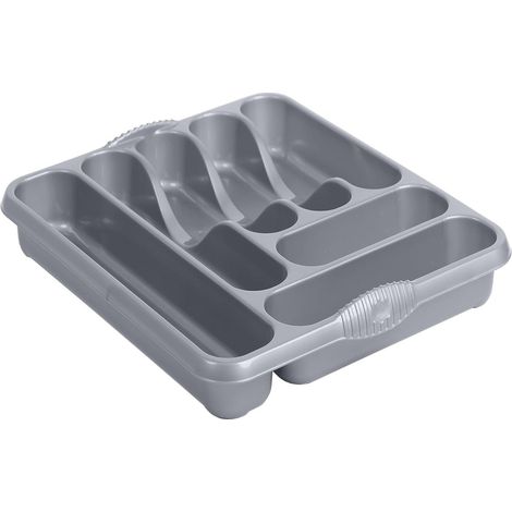 1 x Silver Large 7 Compartment Cutlery Tray Rack Holder For Drawer Organisation