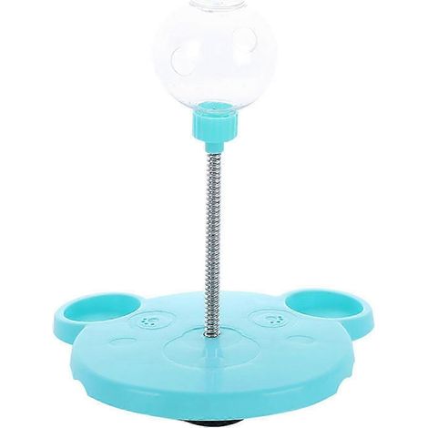 Distributeur de friandises pour chat, jouet en forme d'ours en plastique mignon, distributeur rond à bille avec ressort, convient aux chats, bleu, éducatif. (1/5)