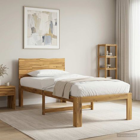 vidaXL Single Bed Frame with Headboard ROSTOCK Whitewash 75 x 190 cm (1/5)