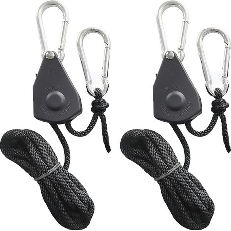 2 pièces de corde à cliquet robuste avec crochet, corde à cliquet de 3 mm, corde à cliquet réglable pour lampe de croissance, 68 kg, 2 m, corde à cliquet réglable pour éclairage de plantes, suspendeur (1/5)