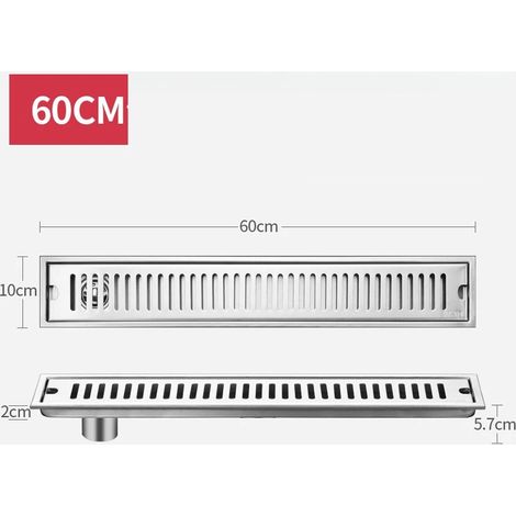 (60CM Side Row)Long Floor Drain Bathroom Stainless Steel 304 Thickened Large Capacity Anti-odor Shower Room Rectangular (1/4)