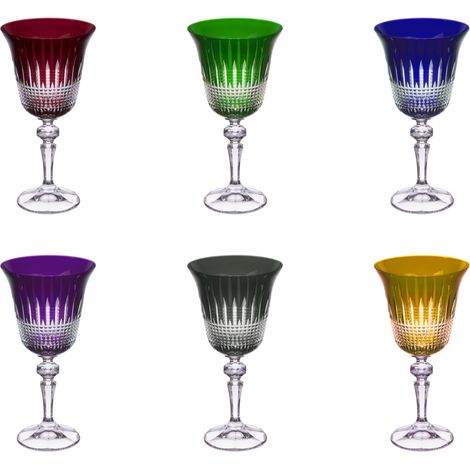Coffret de 6 verres à pied 22 cl en verre cristallin taillé – Multicolore – Compatible lave-vaisselle – Collection Cristal Diamant – Table Passion