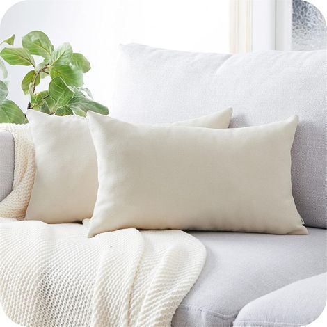 Lot de 2 taies d'oreiller 40x60 cm en chenille beige pour canapé et lit (1/5)