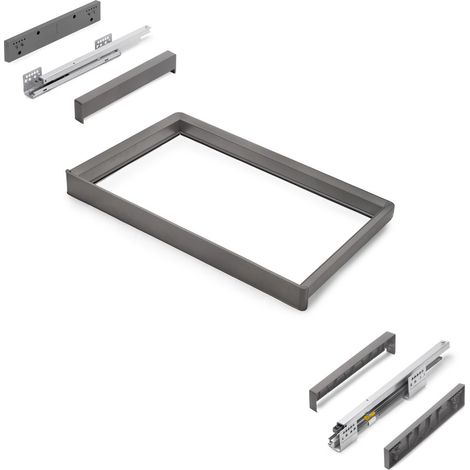 Telaio Emuca con guide a chiusura ammortizzata e estrazione totale per accessori per mobili Quartz, 712-738 mm, Alluminio e Plas