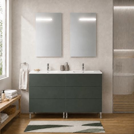 Mobile bagno a terra 120 cm verde tre cassetti e doppia vasca Tierra (1/5)