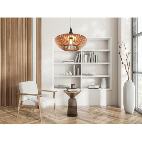 LED Pendelleuchte 1-flammig in Anthrazit & Naturholz Lamellenlampe, Ø 40 cm (1/5)