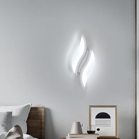 Indoor Wall Light, 12 W LED Wall Light, 6500 K Cool White, Leaf White Wall Lamp, Acrylic Sconces for Bedroom, Living Room, Hallway, Stairs (1/5)