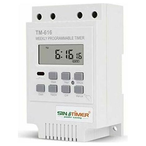 Programmateur Interrupteur Relais TM616, Minuterie Horaire Hebdomadaire Électrique Numérique 12V avec Écran LCD Numérique - Blanc (1/4)