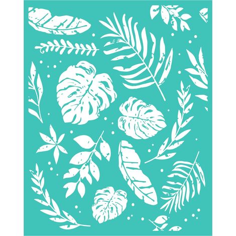 Pochoir en sérigraphie avec feuilles tropicales - Réutilisable - Autocollant - Impression sur bois/tissu/mur/assiette/verre/papier - 20,3 x 25,4 cm (1/5)