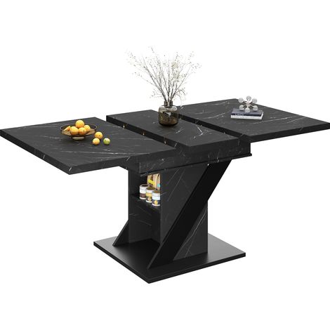 Tavolo allungabile rapido 110x80x75cm, per 6-10 persone, capacità 60kg, robusto e facile montaggio, MDF e metallo nero (1/5)