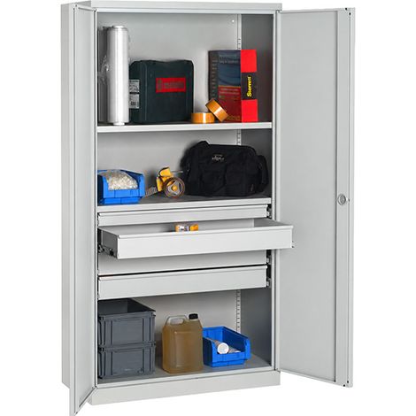 Armoire de rangement acier grise - 4 grands tiroirs et 4 étagères charge 150kg/niveau - Dim. 1950x1000x500mm - W030090017-GCGC (1/5)
