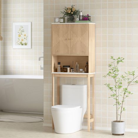 Meuble WC dessus de toilette meuble toilettes WC rangement avec placard à double porte étagères  66 x 25 x 168 cm, chêne