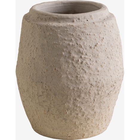 Sklum – Vase décoratif en terre cuite – Blanc de pierre – Hauteur 22 cm – Largeur 19,5 cm – Artisanat traditionnel
