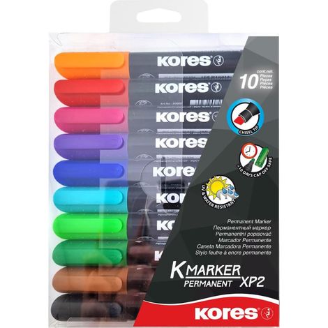 Marqueur permanent de couleur, pointe biseautée, encre imperméable et à faible odeur, pour toutes les surfaces, lot de 10 couleurs assorties (1/5)