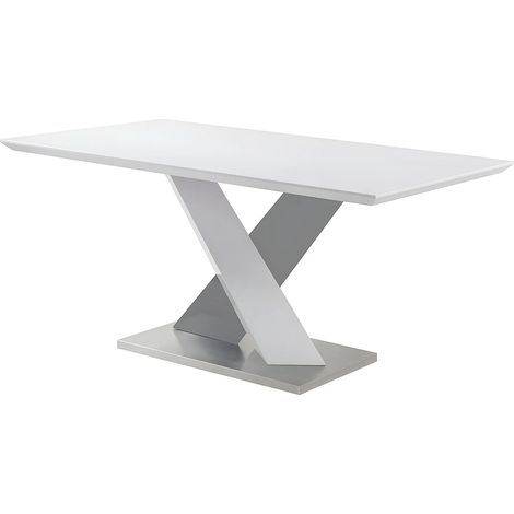 Table à manger SALVA - 6 personnes - MDF laqué - Blanc et anthracite (1/4)