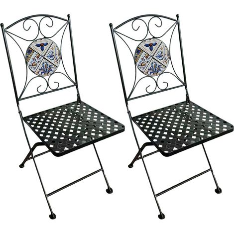 Axi Camilla 2 Chaises De Jardin Bistrot, Design Mosaique, Pliables - Bleu  Meuble D'Extérieur, Structure Métallique, Assise En Céramique, Pour Jardin/Balcon/Terrasse - Charge Max Par Chaise : 150 Kg