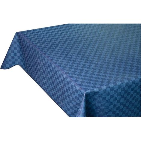 Tovaglia Cucina Antimacchia Bordata Cotone Resinato Morbido Quadretti Blu - 140x140 cm