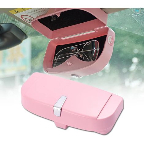 Étui à lunettes de soleil rose pour voiture avec clip, pour voiture avec porte-ticket. (1/5)