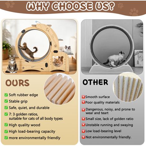 Ruota per esercizi per gatti 91,5x53x19,5 cm in legno naturale, 6 in 1 stabile (1/5)