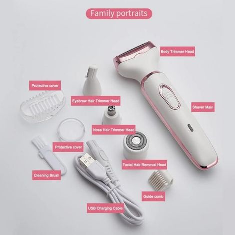 1 Rasoir électrique 4 en 1,Rechargeable USB,Têtes interchangeables,Acier inoxydable,Pour visage,nasale,sourcils,corps (1/4)