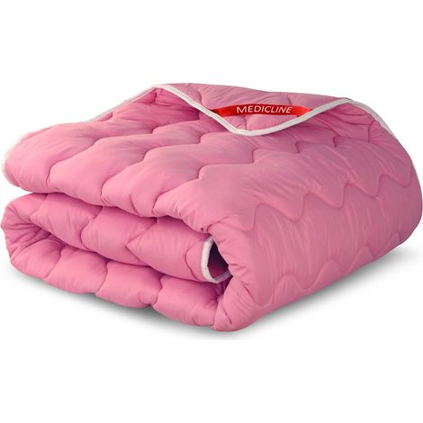 Couette 155 x 220 cm, toutes saisons, en microfibre rose et silicone hypoallergénique