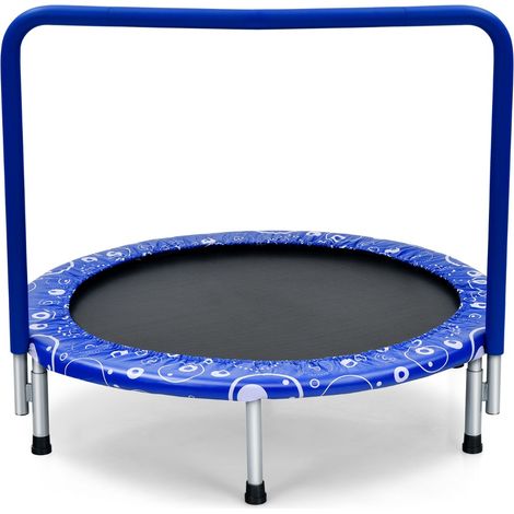 Trampoline Enfants Pliable Ø 92 cm avec Housse de Sécurité Matelassée et Poignée Recouverte Intérieur 150 KG Bleu+Noir CW5943 Maison Chic (1/3)