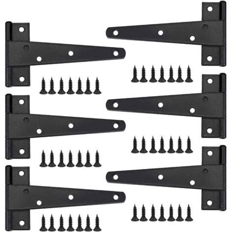 Charniere Porte Lourde 6pcs, Charniere Porte 6 Pouces, Charnire en T Noires, Charniere Plate Inox Charnires de Portes en Fer Charnires Robustes pour Portes, Fentres, Abris de Jardin