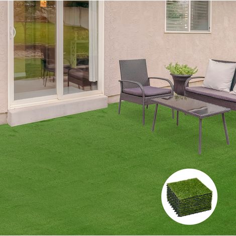 Césped artificial de 10 piezas (33.0x33.0x19.0 cm), con drenaje, resistente a los rayos UV, plástico, verde oscuro (1/5)