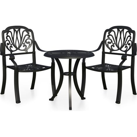 Ensemble de bistro 3 pcs Mobilier de jardin Aluminium coulé Noir (1/5)
