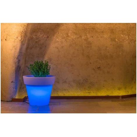 Vase lumineux design moderne Ø80 H70 en polymère résistant avec LED bleue pour intérieur et extérieur - Fabriqué en Italie - Monacis