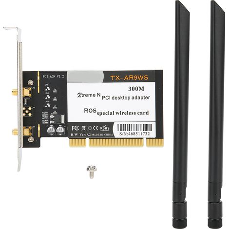 Adattatore desktop PCI AR9223, scheda di rete wireless WiFi 802.11bg N 300 Mbps con 2 antenne. (1/5)
