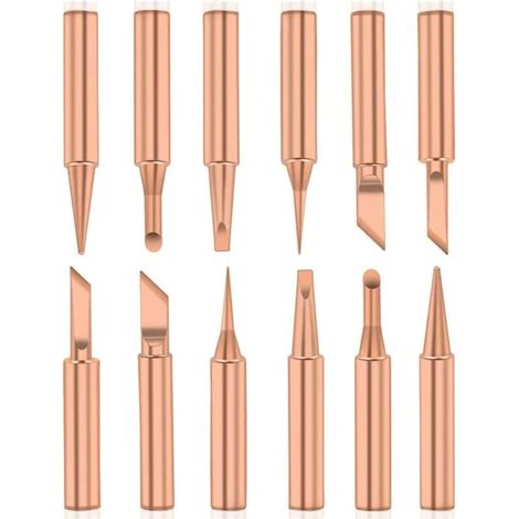 12PCS Pannes à Souder Cuivre Pur Pointe de Fer à Souder Sans Plomb Outil de Soudage pour Station de Soudur