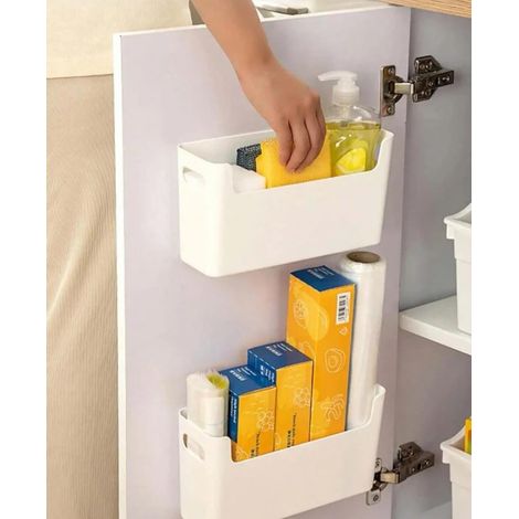 Lot de 2 Boîte de rangement, Adhésif, Plastique, Blanc, Cuisine Salle de bain (1/4)