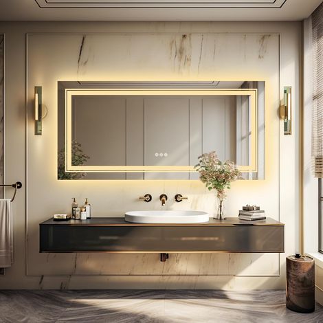 LUVODI Specchio da Bagno con LED Luce Retroilluminato + Frontale Specchio Smart Rettangolare 180x90cm