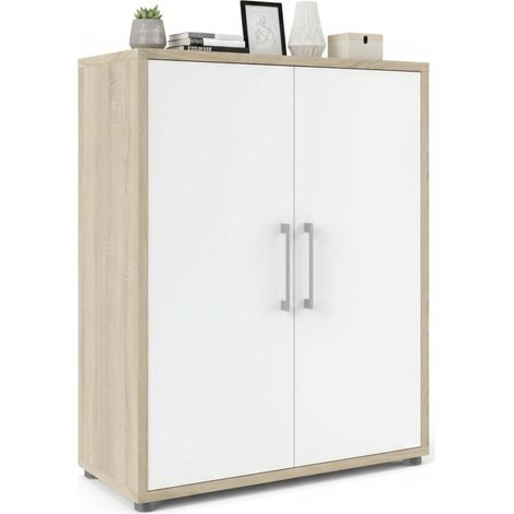 Dmora - Aparador Leocadie, Bufé de salón, Aparador de salón, Despensa de cocina, 89x40 h113 cm, Roble y Blanco
