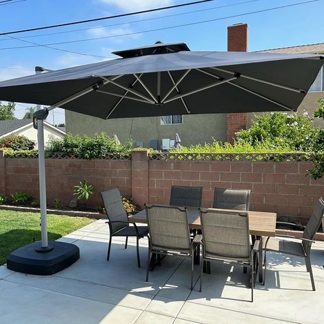 PURPLE LEAF Parasol Déporté 3,65 x 2,7 M Rectangulaire, Parasol de Jardin Extérieur, Adapté pour Piscine, Jardin, Balcon et Terrasse, Gris