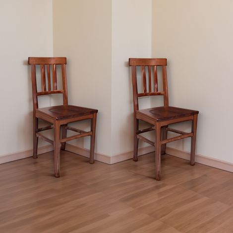 Dmora 2er Set Wohnzimmer- oder Küchenstühle, Landhausstil, Buche massiv, cm 44x44,5h89, Nussbaumfarbe (1/3)