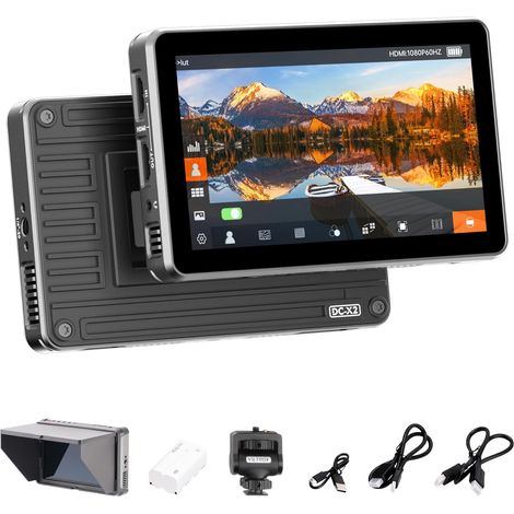 DC-X2 Moniteur de Caméra Écran Tactile 2000nits 6 Pouces Moniteur Champ de Caméra avec 1920x1080 IPS 4K HDMI Loop in/Out Forme d'onde 3D LUTs Video Peaking Assist Batterie Pare-Soleil (1/5)