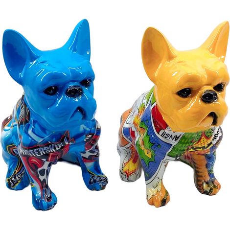 Statuina decorativa piccola a forma di bulldog in stile pop art, stile moderno, ideale per l'arredamento della casa, regalo originale, multicolore, in resina