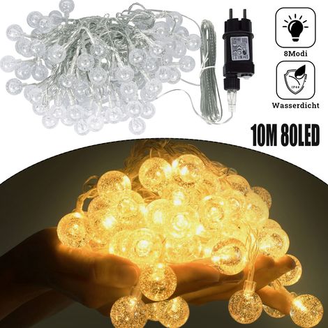 Froadp 10m Chaîne d'éclairage Intérieur Guirlande Lumineuse 80 LED Blanc Chaud Cristal Boule Lumières String avec 8 Modes & Fonction de Mémoire IP44 étanches pour Noël Halloween Mariage (Transparent) (1/5)
