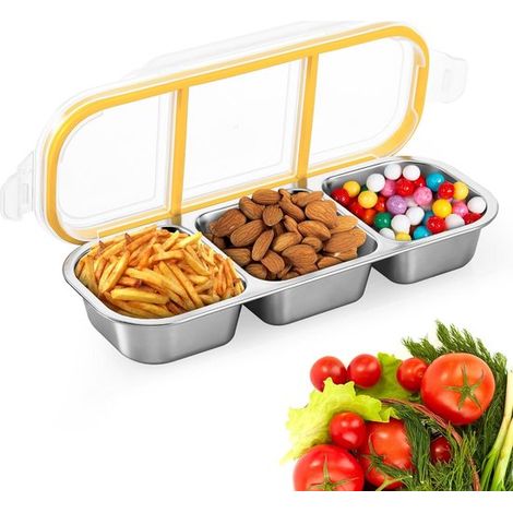Snackbox mit Fächern auslaufsichere Snackbox mit Fächern Lunchbox für Kinder Snackschale mit Deckel spülmaschinenfest Edelstahl Boxen zur für (1/5)
