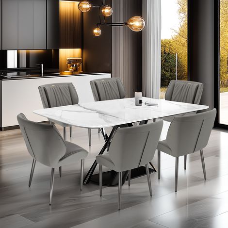 Widening Comfort Dining Chairs Luxury Faux Leather Upholstered Dinner Chairs (Set of 2) - Grey (1/5)