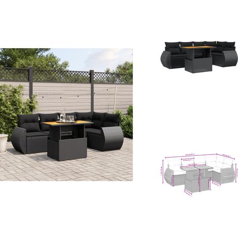 6-tlg. Garten-Sofagarnitur mit Kissen Schwarz Poly Rattan - Gartenmöbel - Esszimmergarnitur - Outdoor Möbel - Lounge Set - Rattan Gartenmöbel (1/3)