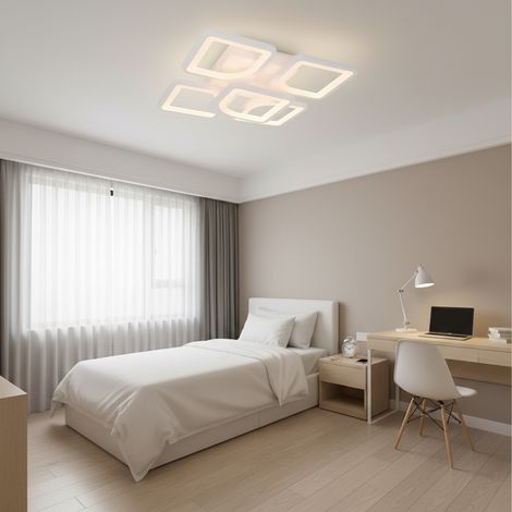 Lustre LED avec Telecommande 70W 5 Carres Lumiere Gradable Blanc (1/5)