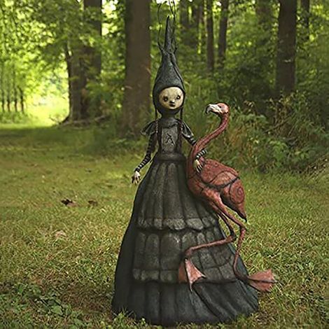 Statue de Sorcière en Résine Brillante Décor Halloween Effrayant pour Salon Jardin Oiseau Serré (1/5)