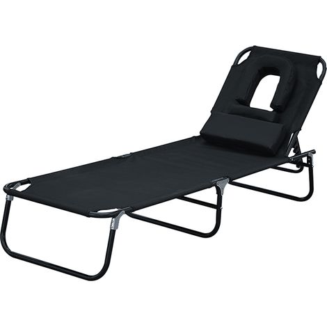 Transat Jardin Pliante Chaise Longue Bain de Soleil Lecture Noir