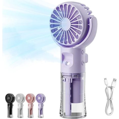 Ventilateur brumisateur portable - 4 vitesses - Rechargeable - Silencieux - Mini - Violet