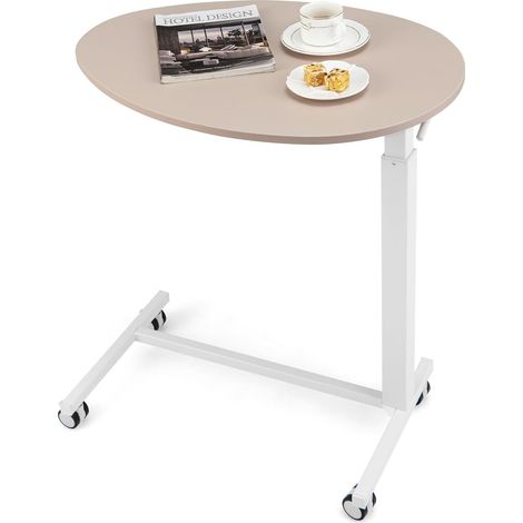 COSTWAY Table Bar Haute, Table Mange Debout Réglable 74-108 CM, Table Bar Mobile, roulettes Verrouillables, Vérin Pneumatique, Plateau Ovale, Table Ronde pour Salle à Manger (1/5)